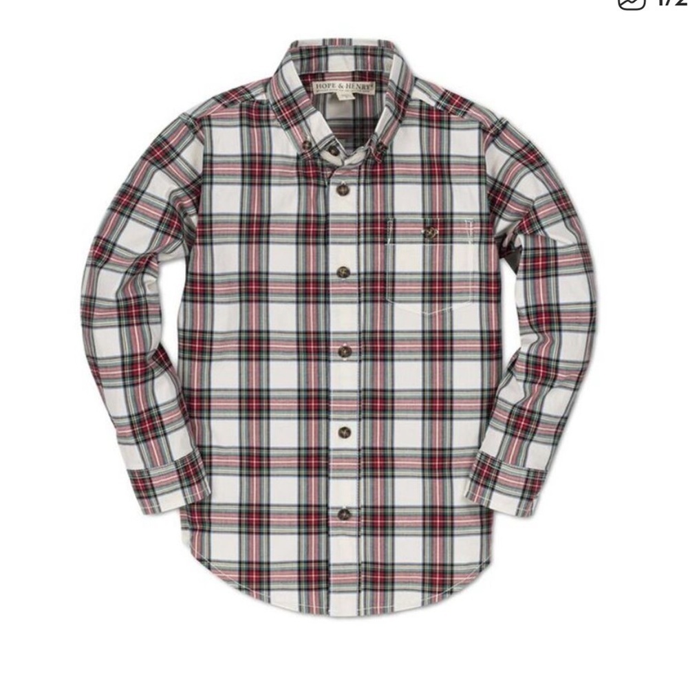Hope & Henry Organic Cotton Plaid Button-Up Shirt Boys Large Holiday Dress Shirt